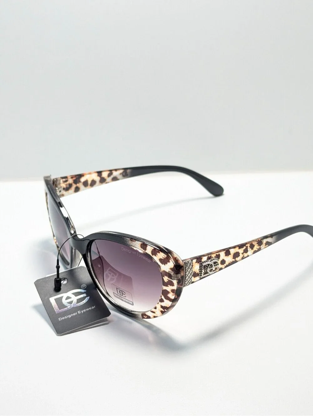Design Eyewear 737 Purple Gradient UV Leopard Print Cat Eye Women's Sunglasses